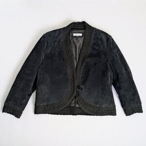 SALE Coldwater Creek Black Suede Jacket M Braided Shawl Collar Cropped Coat